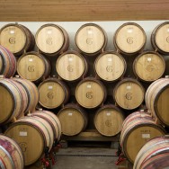 wooden barrels stacked up in the cellars of Patricia Green vineyards in Oregon, USA