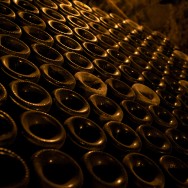 dusty bottles in the cellar of the Bouchard castle in Beaune, at the heart of Burgundy, France