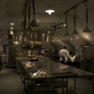 a gleaming kitchen at Stone Barns outside of New York, USA