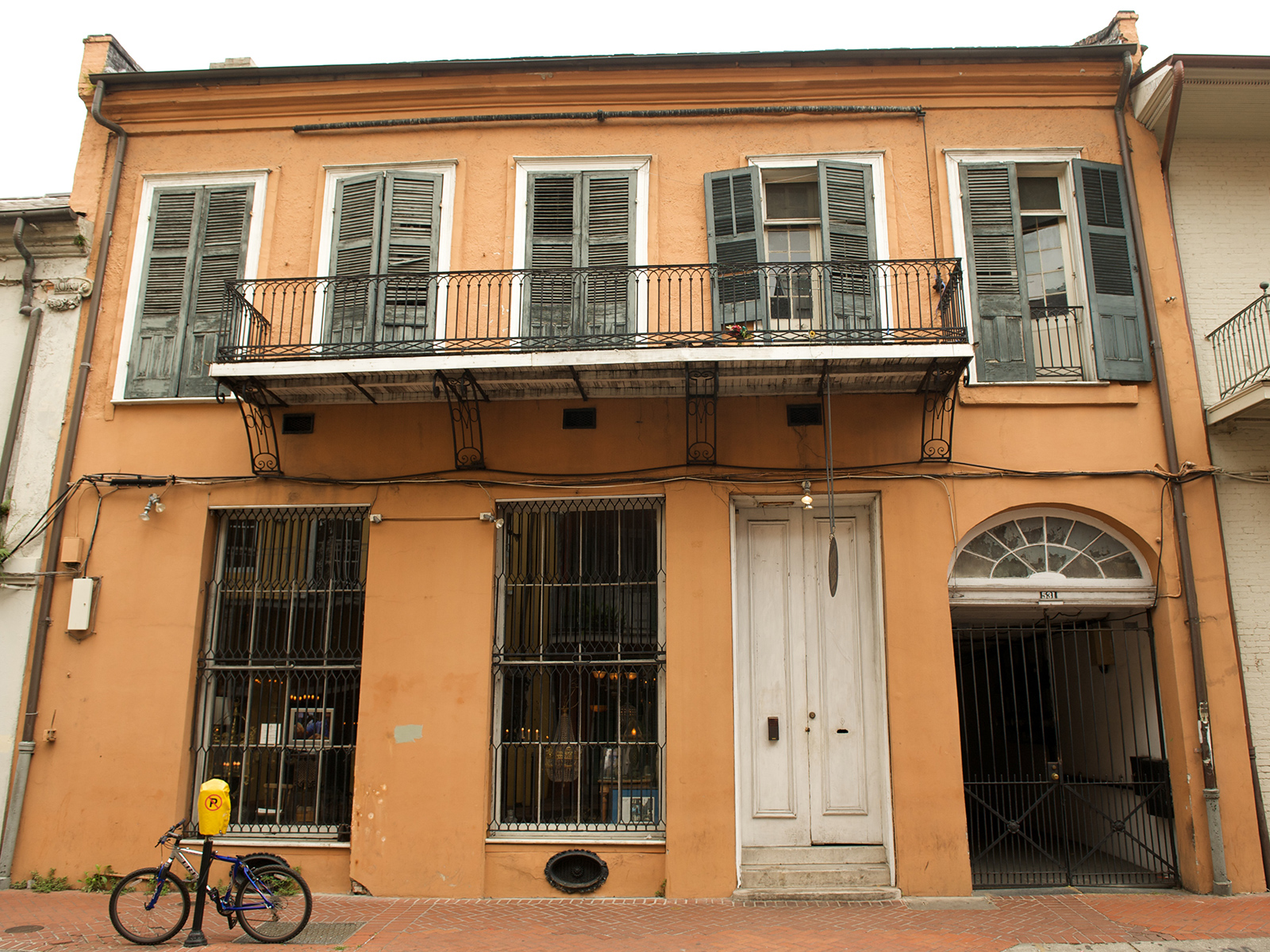 an orange house in the French Quarter, New Orleans, Louisiana, USA