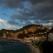 dark clouds gather above the harbour in the town of Capri, Italy