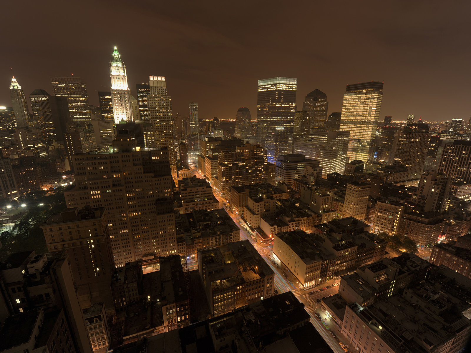 night South view from the top of the TriBeCa towers in downtown New York, USA