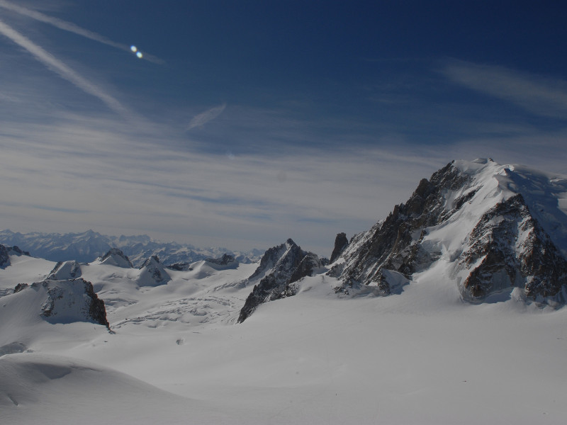 view from the top of the Vallee Blanche glacier in the French Alps, above Chamonix, France